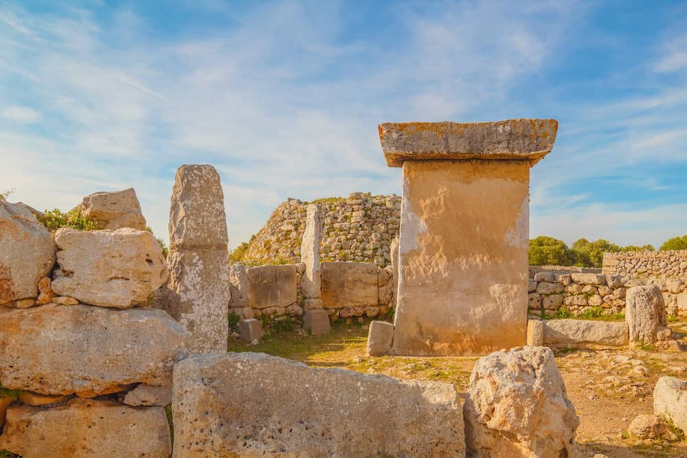 Talaiot y Taula de Trepuco Ruins at Menorca Island, Spain. Ancient Megalithic Village Structures.