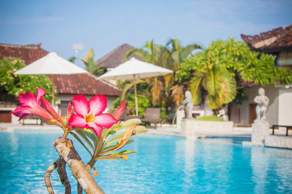 Beautiful infinity hotel pool in Bali Indonesia