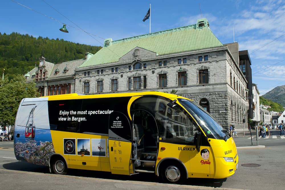 BERGEN, NORWAY - : Ulriken Express bus at the bus stop in the city centre of Bergen