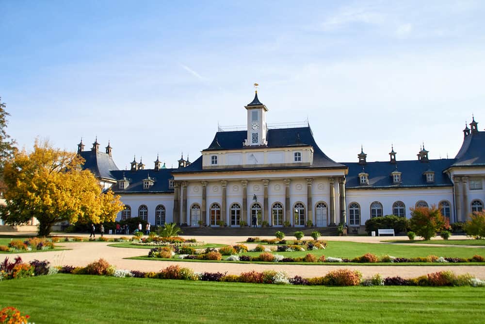 Dresden, Germany - sightseeings of Germany. Historical buildings and streets of Dresden. Pillnitz Castle is a palace at the eastern of Dresden in the German state of Saxony.