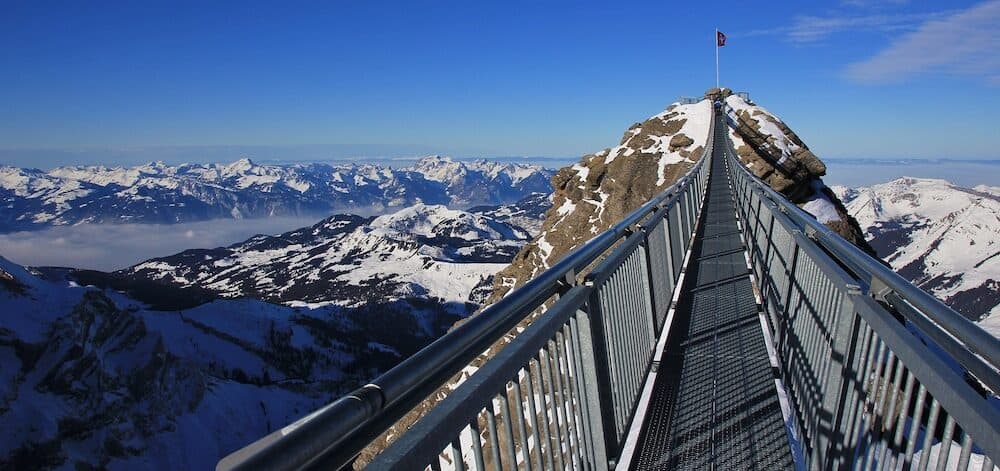 Tourist attraction in the Swiss Alps. Glacier des Diablerets.