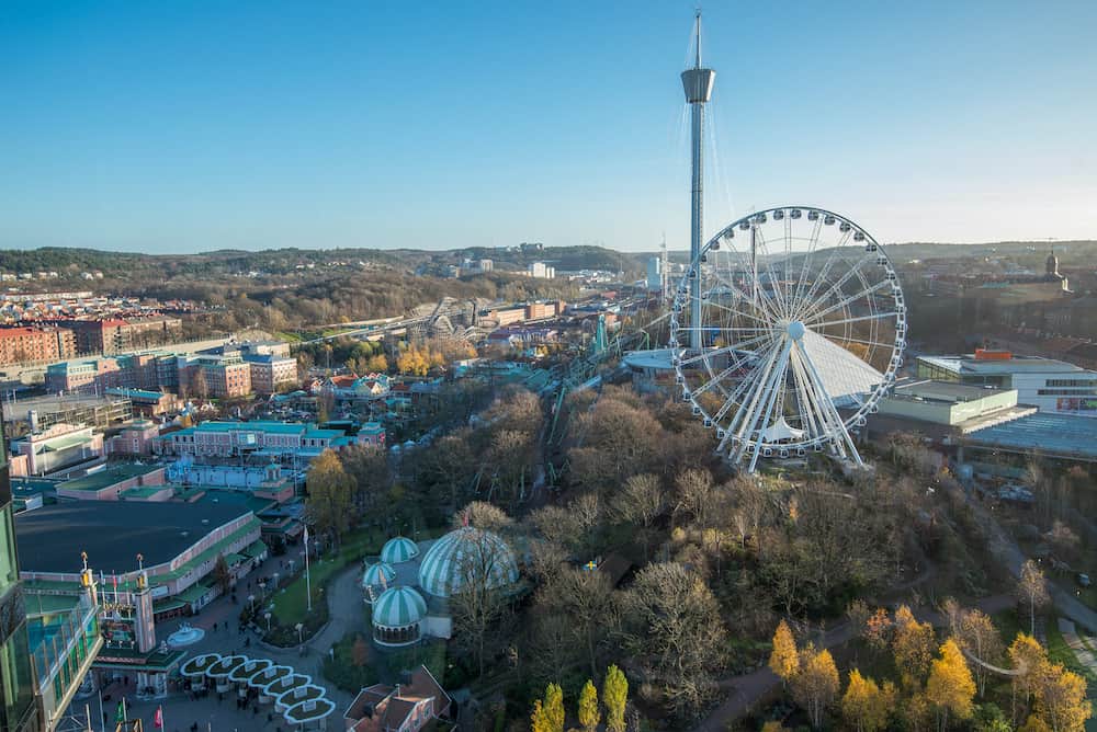GOTHENBURG - Aerial view of Liseberg in Gothenburg. Liseberg is Sweden's largest and most popular amusement park.