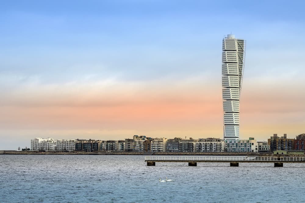 MALMO, SWEDEN - Turning Torso Building in West Harbour area in Malmo, Sweden. The tower is beside the Oredund bridge the new landmark of Malmo.