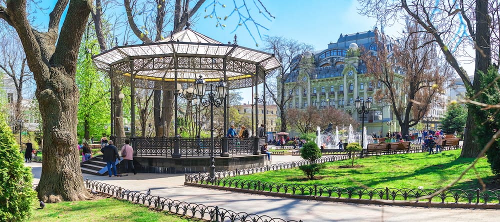 Odessa, Ukraine - Springtime in the City garden, the historic center of Odessa, Ukraine