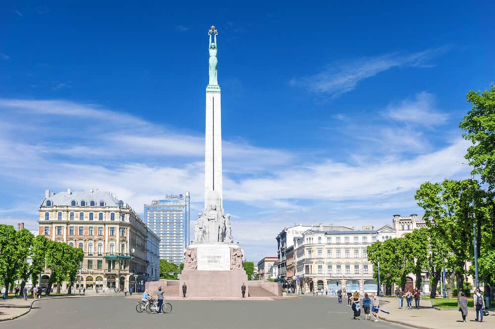 RIGA, LATVIA- The Freedom Monument in Riga - a symbol of freedom and independence of Latvia