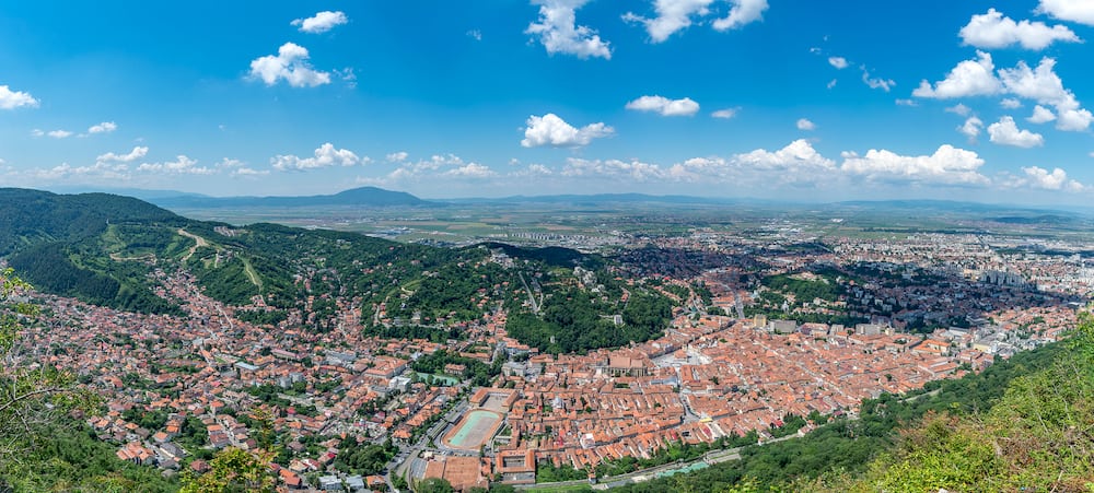 Brasov panorama on a sunny summer day from the Tampa mountain in Brasov, Romania