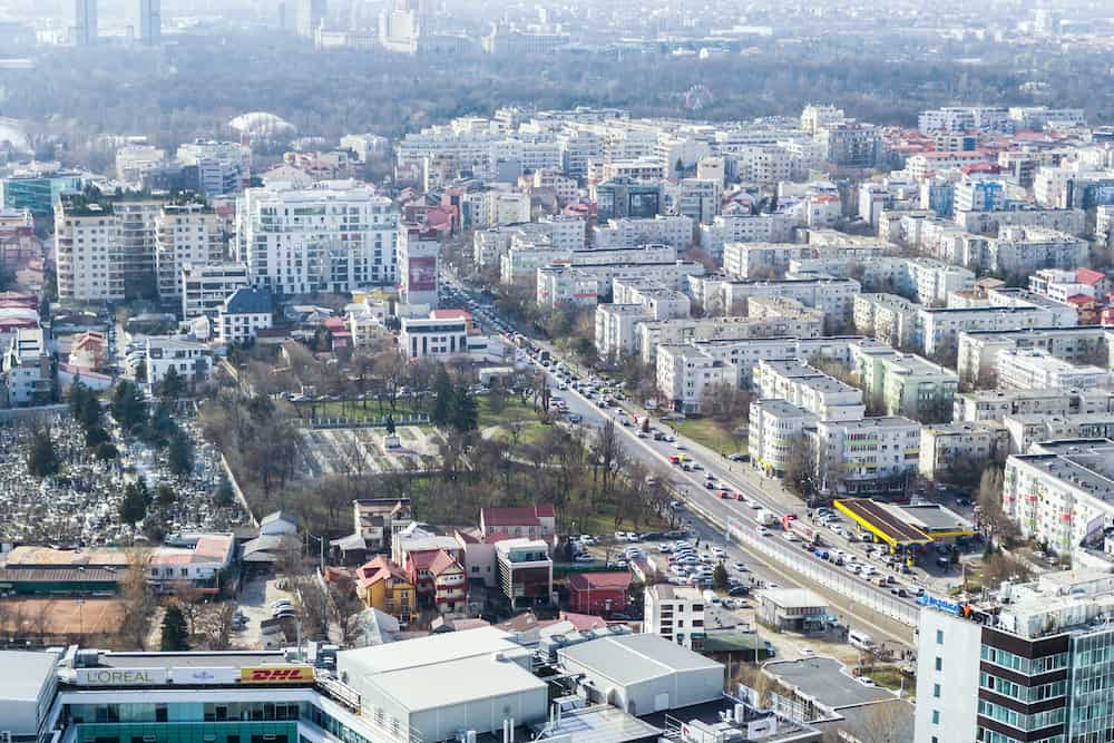BUCHAREST, ROMANIA - Aerial view of the noth side of Bucharest.