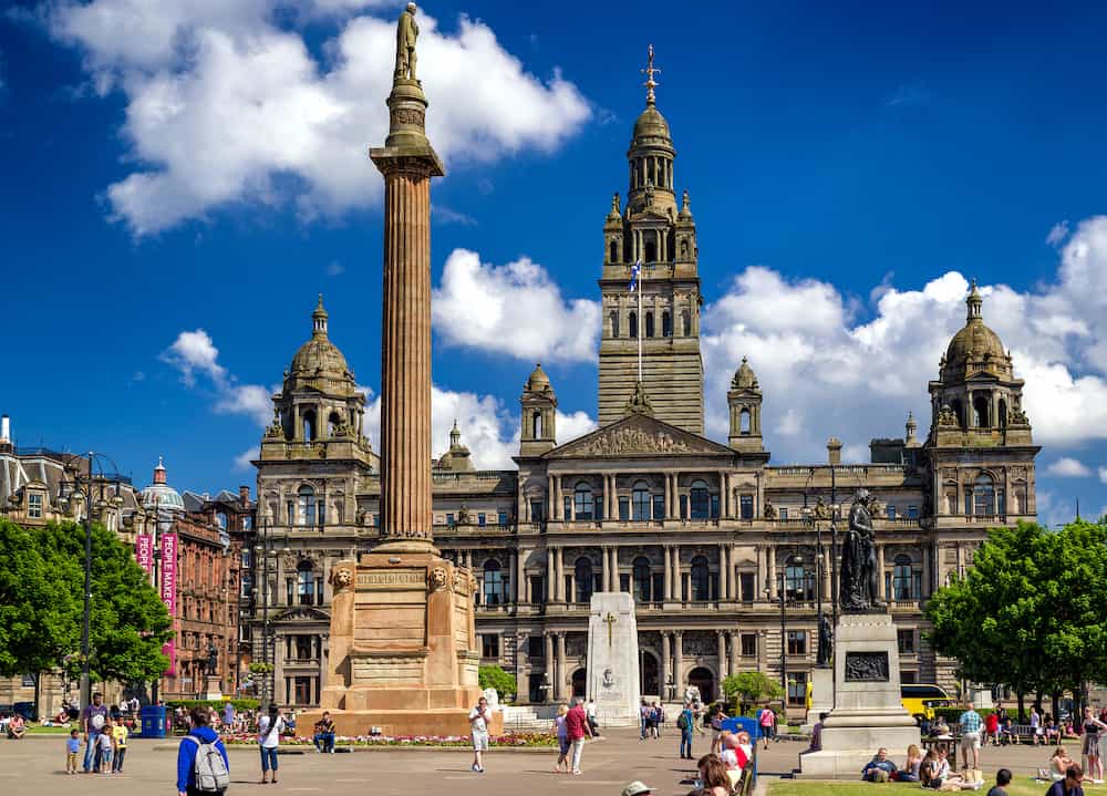 GLASGOW, SCOTLAND - Glasgow square and building city chambers in Glasgow