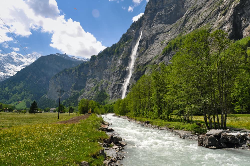 Rapid Stream in Lauterbrunnen Valley in Swiss Alps, Switzerland.