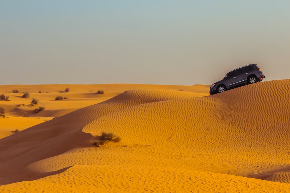Jeep safari on sand dunes in Dubai desert