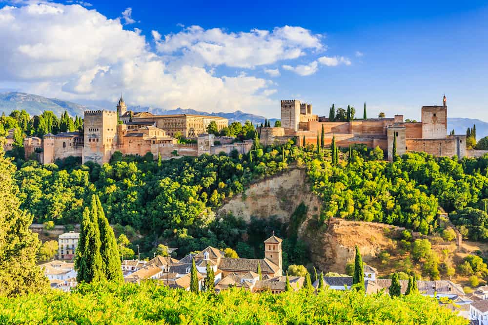 Alhambra of Granada Spain. Alhambra fortress at sunset.