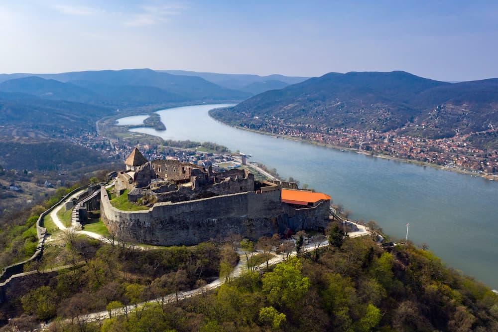 Visegrad, Hungary - castle on the hill above the Danube river bend.
