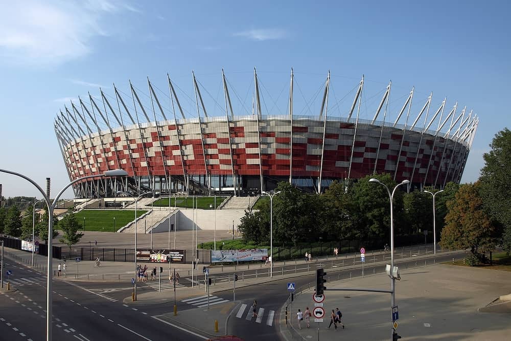 Warsaw, Poland. National football stadium in Warsaw. PGE Narodowy. Sunny day with a blue sky.