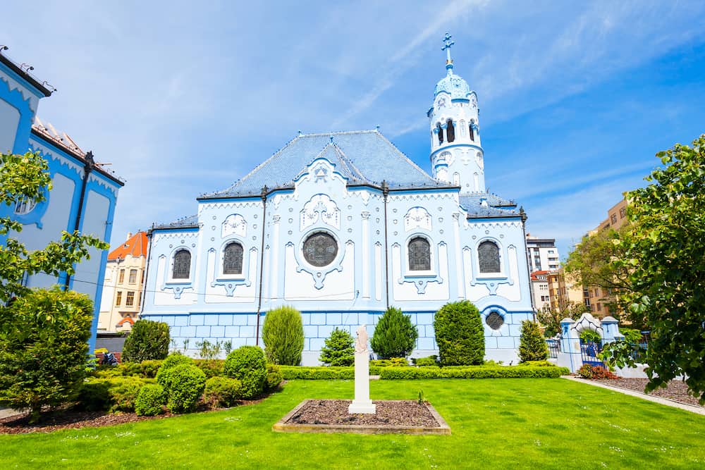 The Blue Church or The Church of St. Elizabeth or Modry Kostol Svatej Alzbety in the Old Town in Bratislava, Slovakia. Blue Church is a Hungarian Secessionist Catholic cathedral.