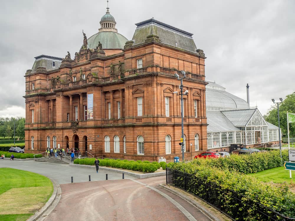 GLASGOW, SCOTLAND - Exterior facade of the People's Palace and Winter Garden on July 21, 2017 in Glasgow, Scotland. This area is one of Europe's largest urban parks.