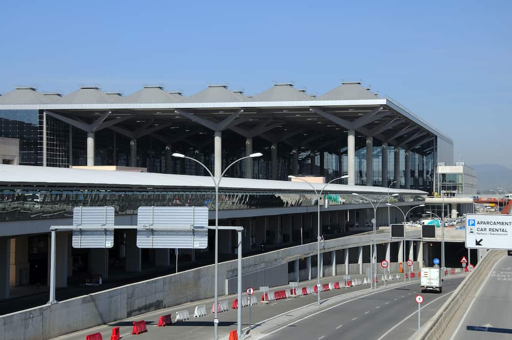 MALAGA, SPAIN - Elevated view of the airport terminals three building, Malaga, Malaga Province, Andalucia, Spain, Europe