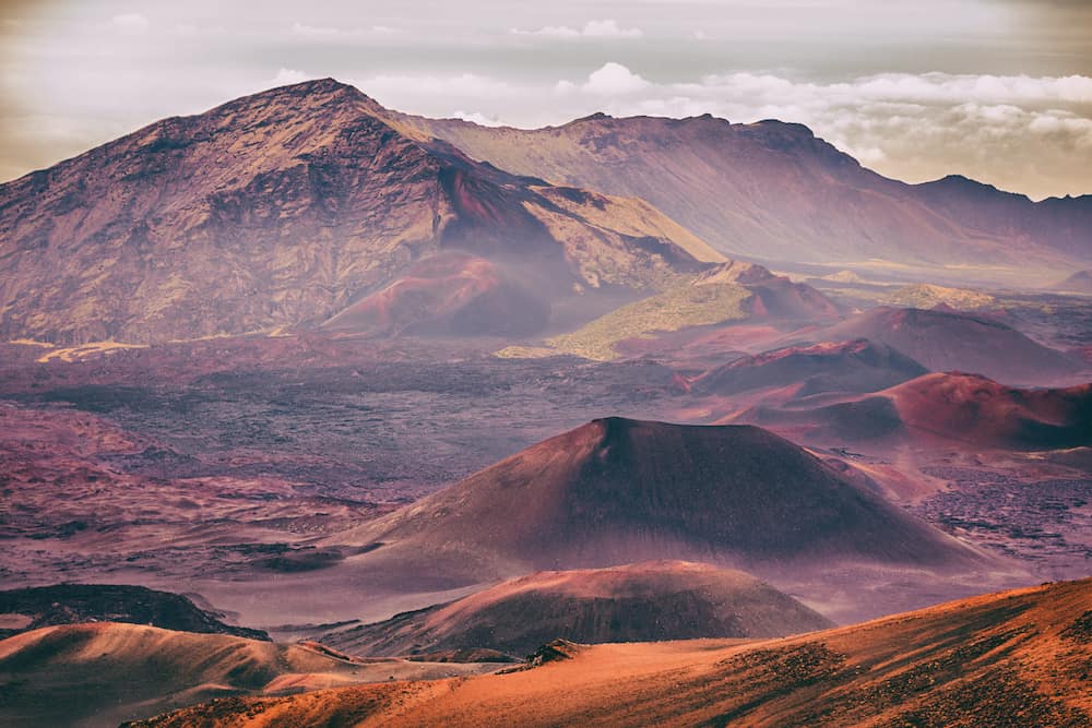 Volcano mountain landscape nature in Maui, Hawaii. Haleakala Crater National Park.