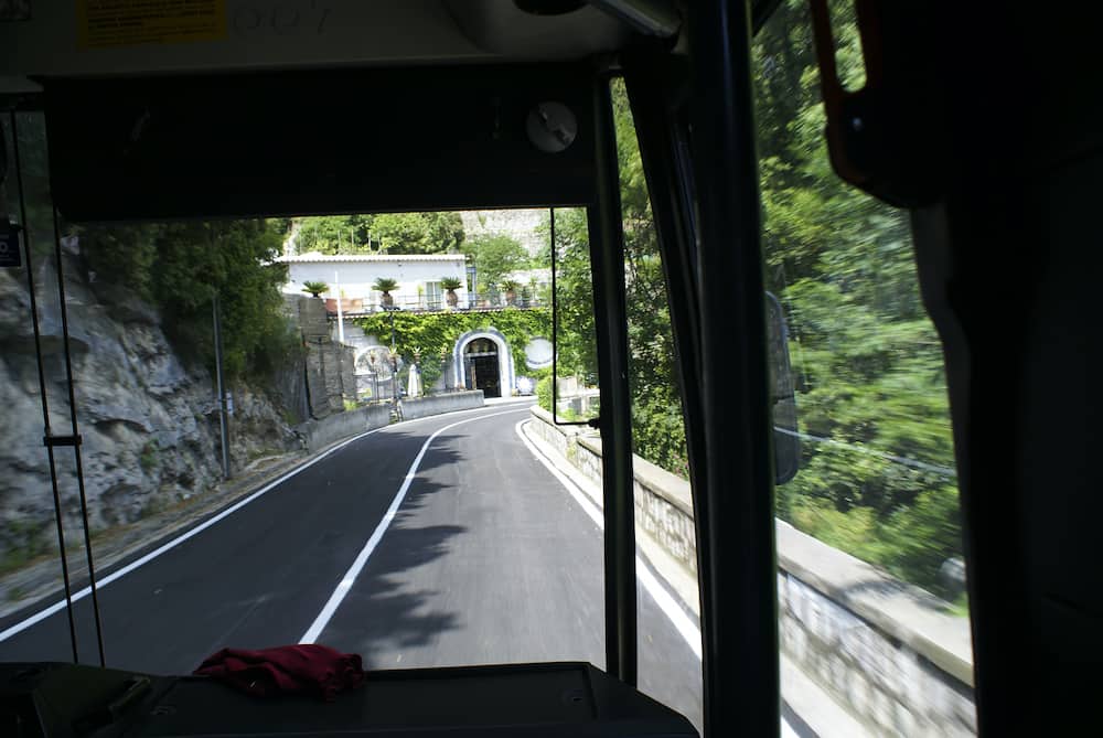 View from a bus travelling along Amalfi Coast Italy