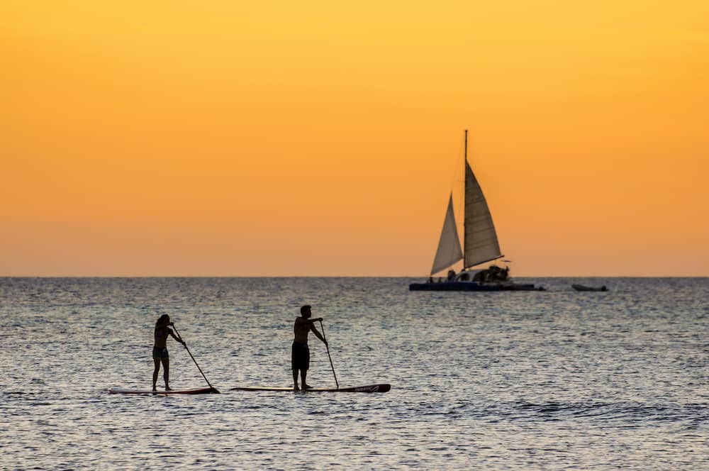 The afternoon is about to end while doing some paddle surf at Hadicurari Beach, Aruba, Netherland Antilles.