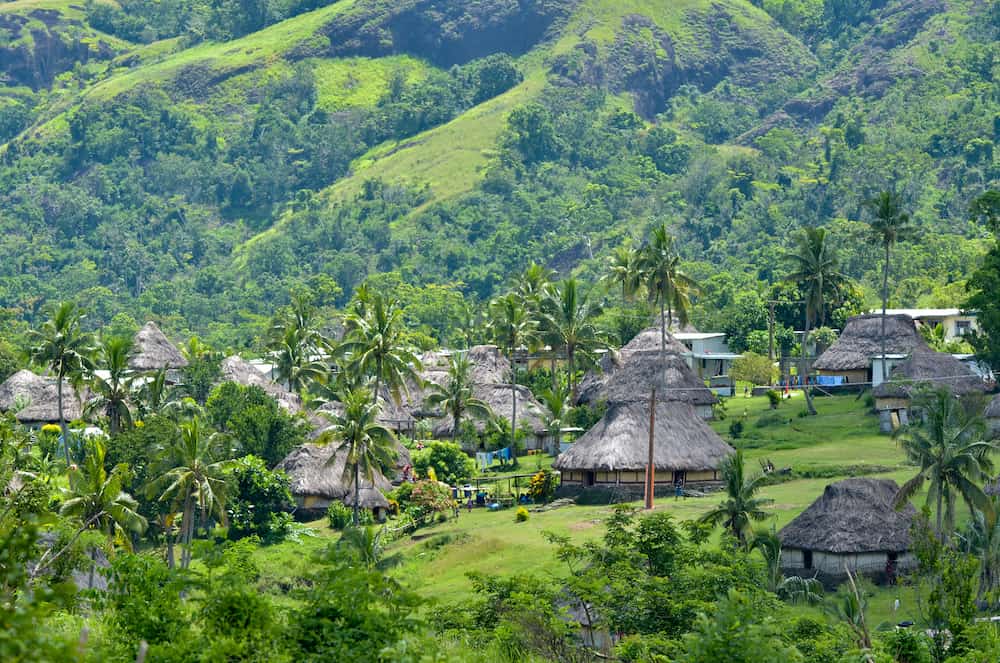 Aerial view of Navala village in the Ba Highlands of northern-central Viti Levu Fiji. It is one of the few settlements in Fiji which remains fully traditional architecturally.