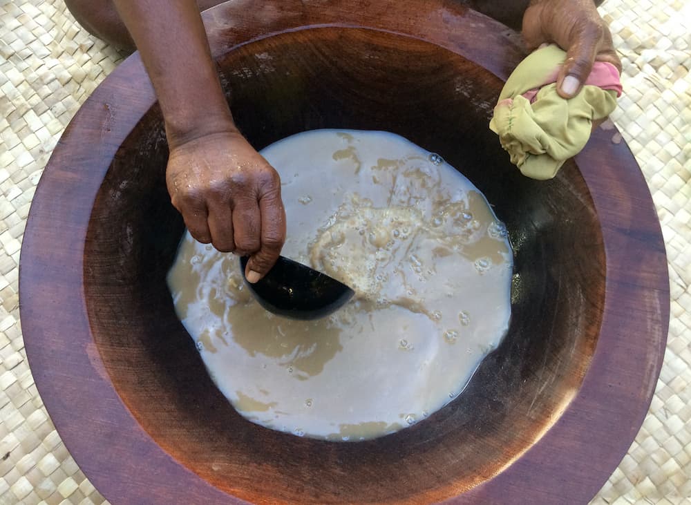 Traditional Kava the national drink of Fiji. Kava is a mildly narcotic drink made from mixing the powdered root of the pepper plant with water and results in a numb feeling and a sense of relaxation