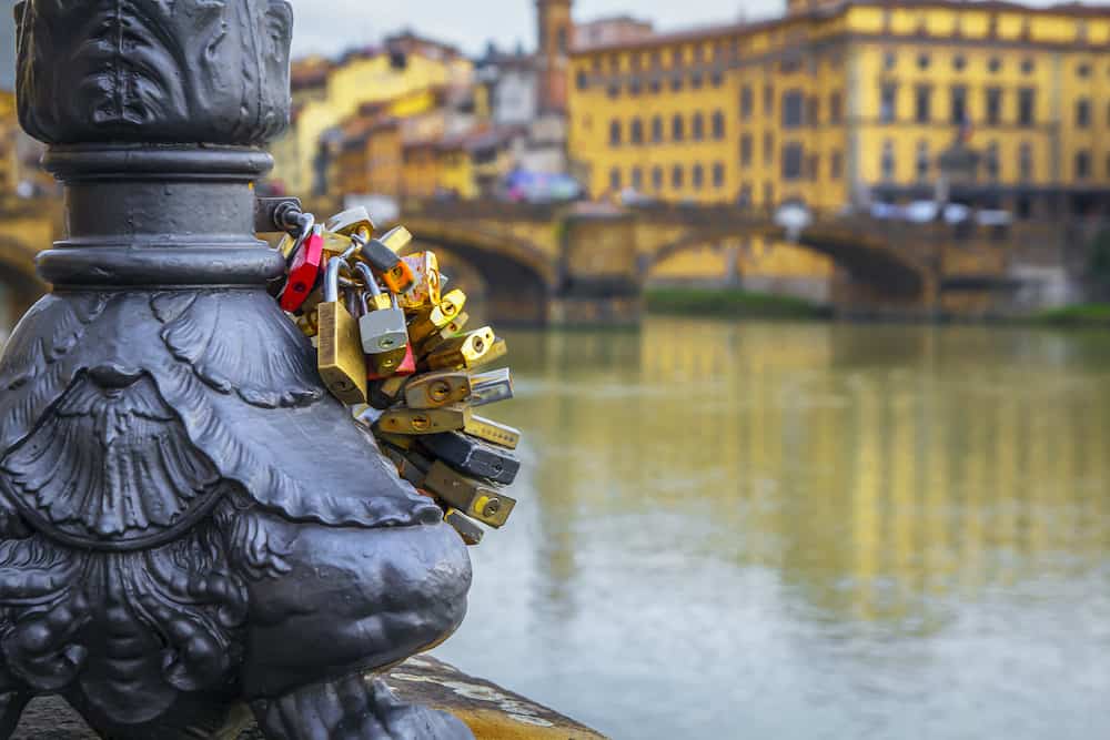 Locks of love and happiness on the river Arno, Florence