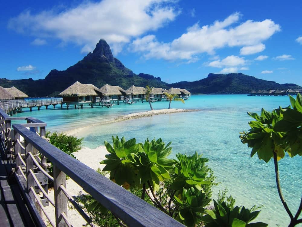 View of lagoon and Mount Otemanu in Bora Bora from Intercontinental Thalasso Resort and Spa.