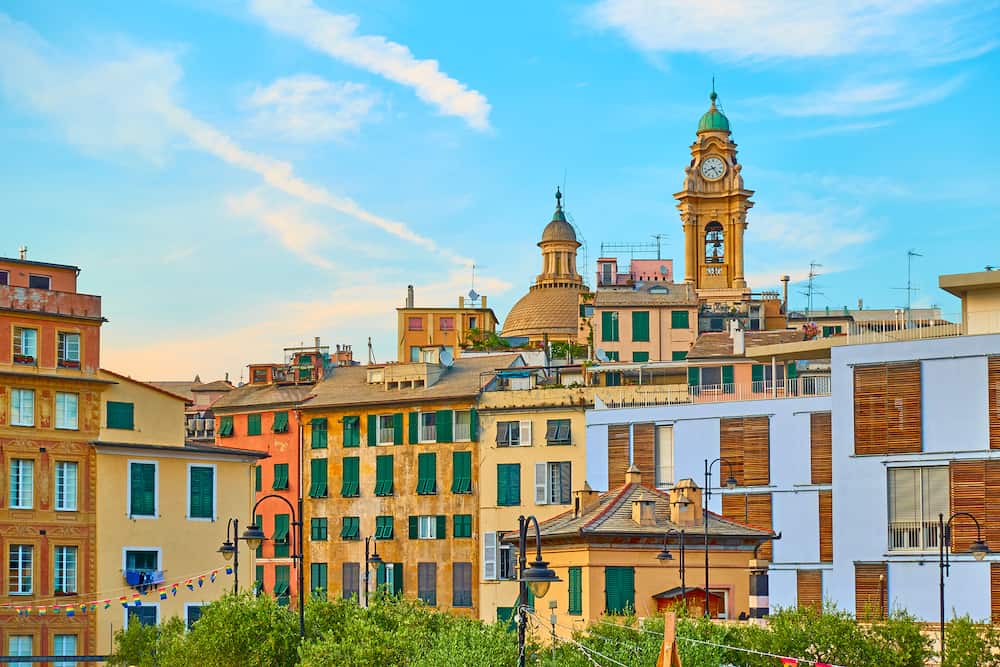 Genoa city at sunset, Liguria, Italy - Cityscape of old town