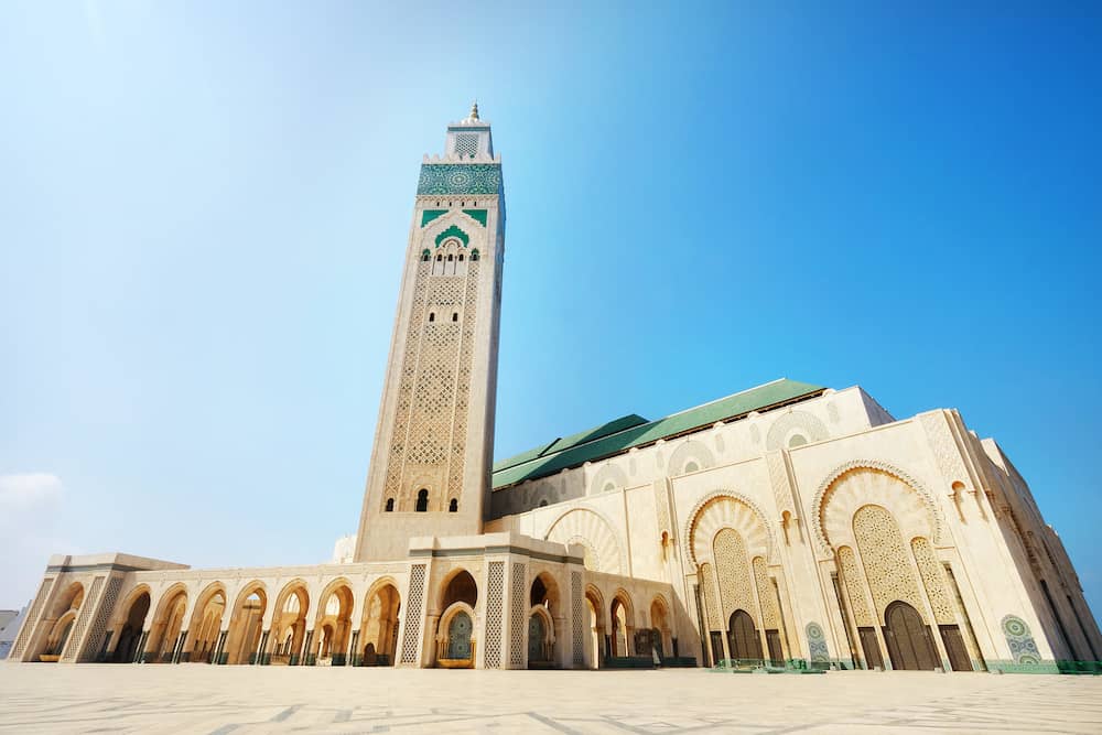 Casablanca, Morocco - Panoramic view at the Mosque of Hasan II. in Casablanca. Casablanca is the largest city in Morocco
