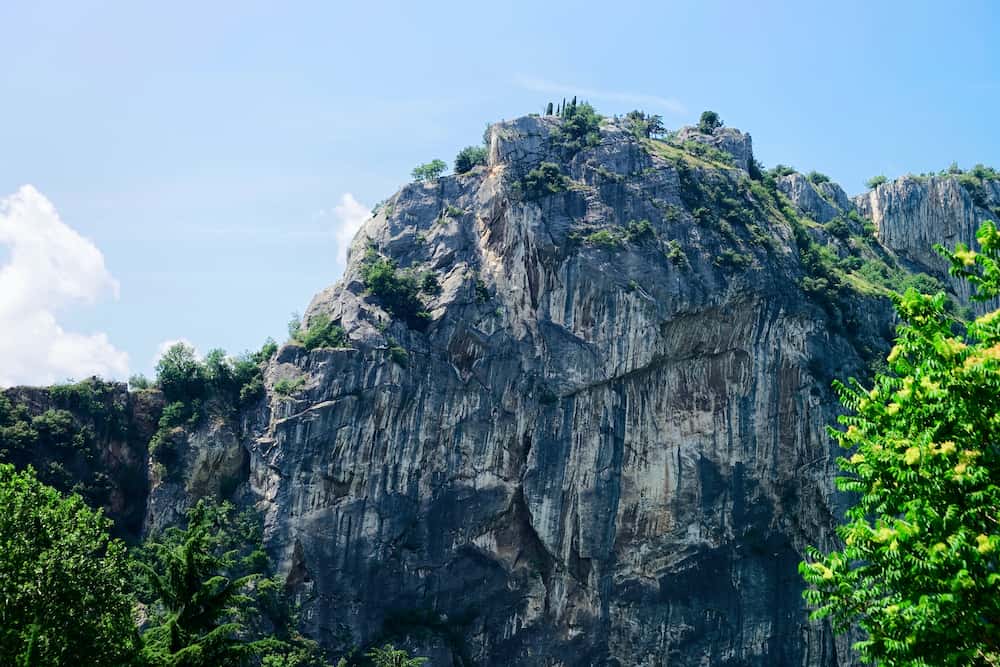 Landscape with rock in Sarca Valley on Garda lake