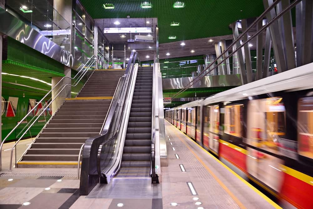 Warsaw,Poland.Second line of Warsaw Subway system. Warsaw metro station interior. Warsaw Stadion