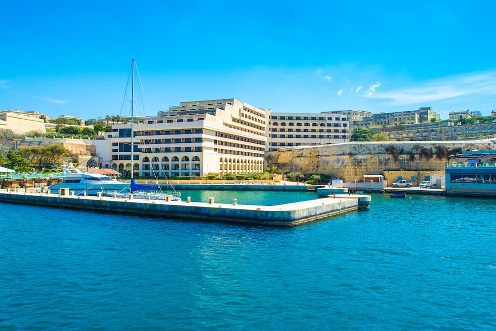Valletta, Malta - Luxury hotel with yacht marina on the coast of Valletta, Malta