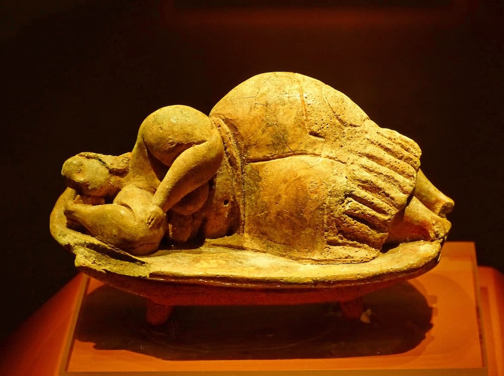 The Sleeping Lady at the National Museum of Archaeology in Valletta. The figurine was found at the Hypogeum and is believed to be around 5000 years old.