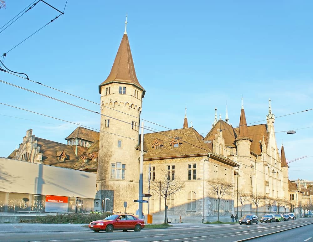 ZURICH SWITZERLAND - The building of Swiss National Museum looks like the medieval castle it's built in historicist style in form of French Renaissance Chateau