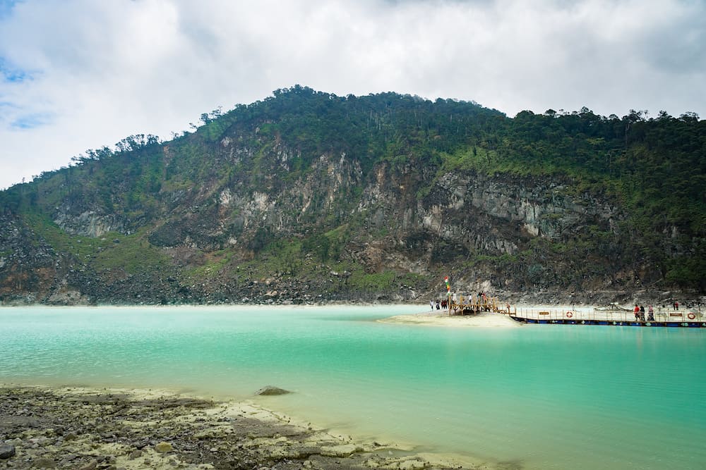 The view of Kawa Putih, "White Crater" in Bandung, West Java, Indonesia. White Crater is a natural wonder in Indonesia visited by domestic and foreign tourists.