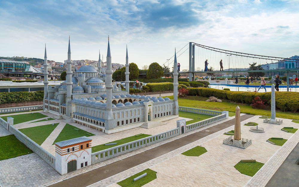 Istanbul, Turkey - Miniaturk is a miniature park at the north-eastern shore of Golden Horn in Istanbul. The park contains 122 models. Panoramic view of Miniaturk