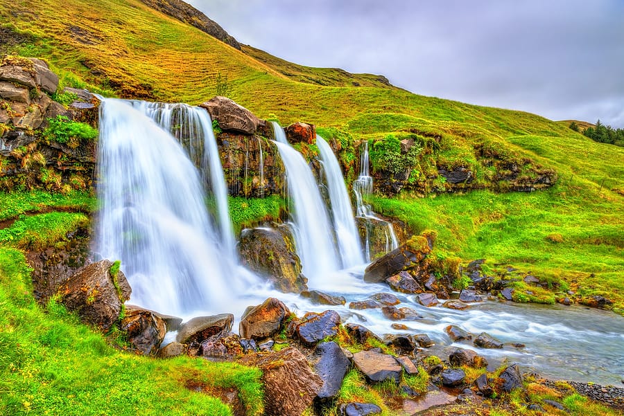 View of Gluggafoss or Merkjarfoss, a waterfall in southern Iceland