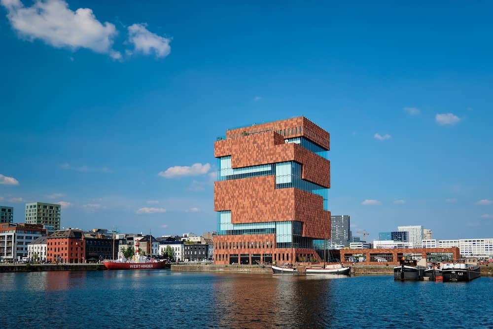 ANTWERP, BELGIUM - MAS (Museum aan de Stroom - Museum by the River) on river Scheldt. Opened in 2011, is the largest museum in Antwerp and an example of postmodern Art Deco architecture