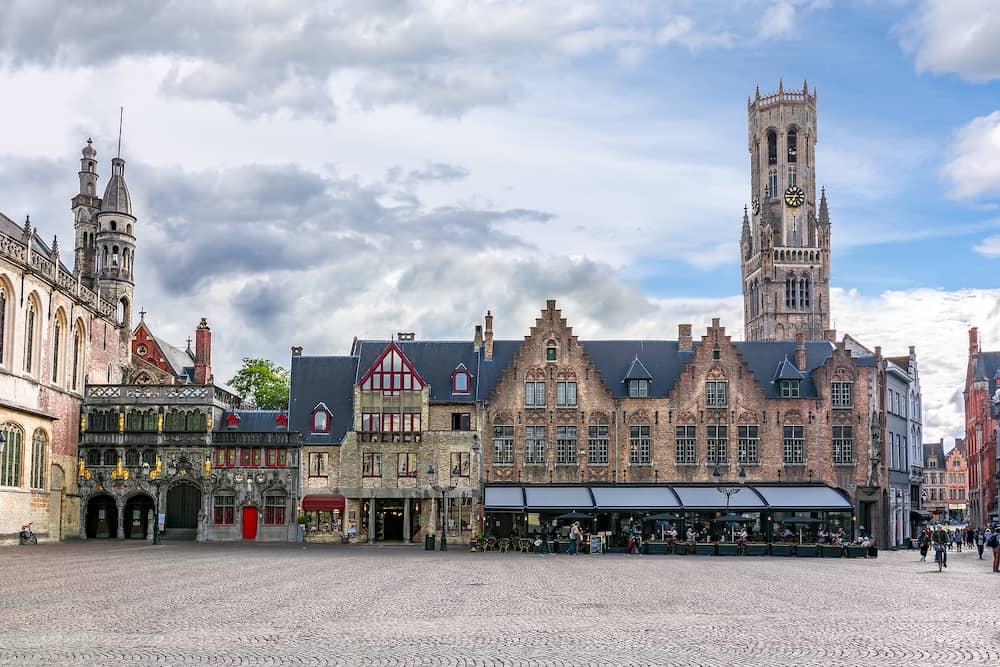 Basilica of the Holy Blood on Burg square and Belfort tower, Bruges, Belgium