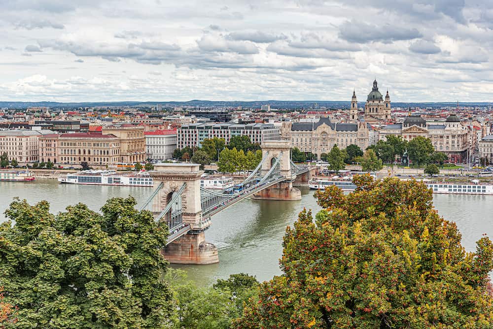 Budapest, Hungary - The Chain Bridge Szechenyi Lanchid in Budapest. Budapest Hungary