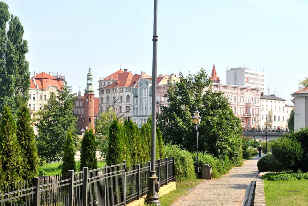 city landscape avenue against the background of tenement houses, Bydgoszcz