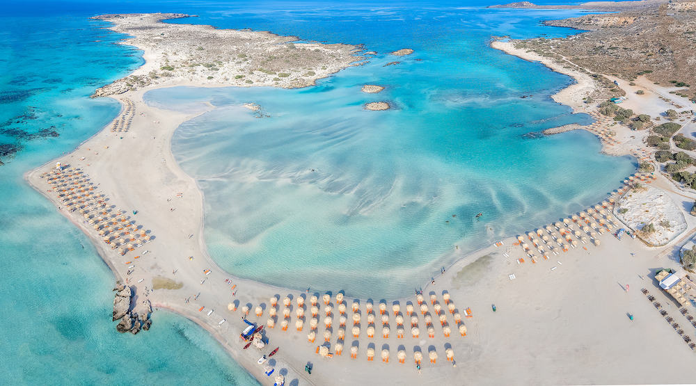 Aerial view of Elafonissi beach, Crete, Greece