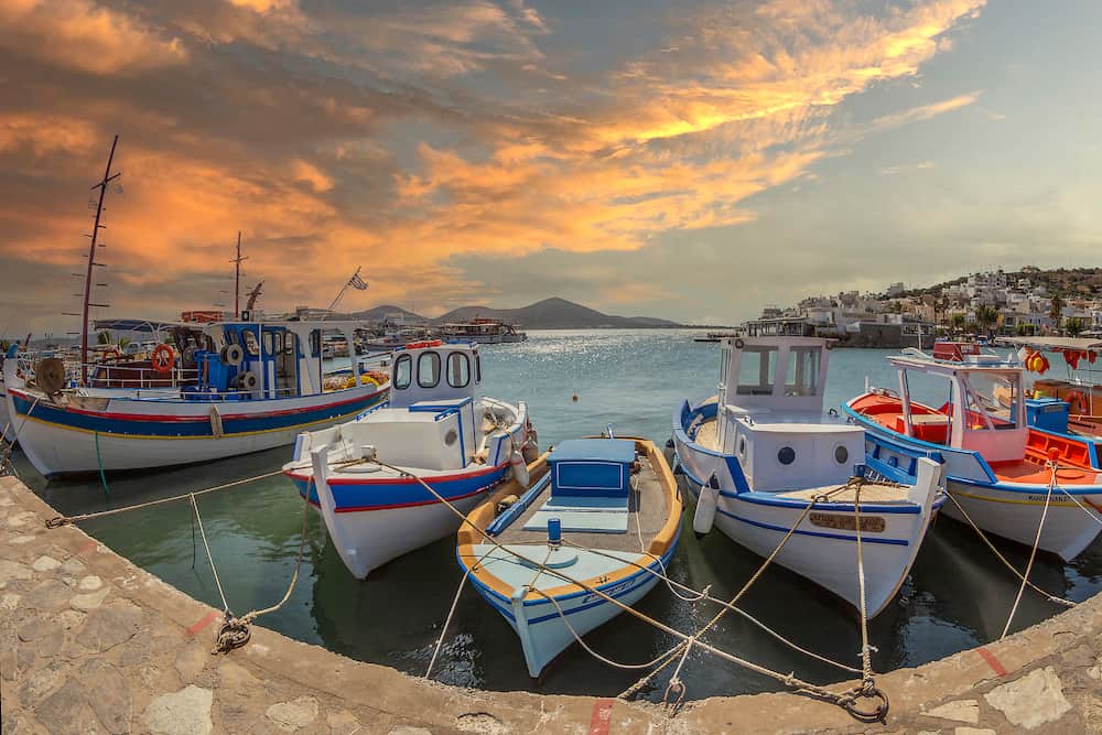 Elounda, Crete, Greece - Colorful fishing boats in the picturesque little harbour. Here is the point where the tourist boats leave for Spinalonga island.