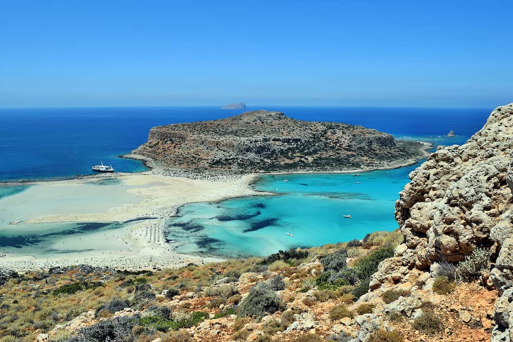 View on the an amazing scenery of Balos costal, beaches and turquoise sea on Crete island in Greece