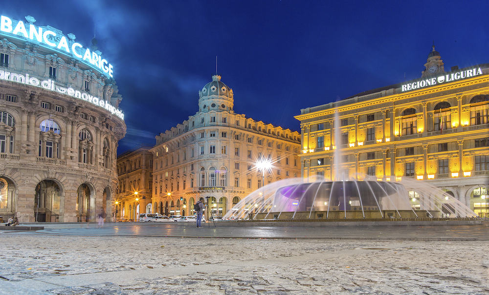 Genoa, Liguria Region, Italy, Europe - Piazza De Ferrari is the main square in Genoa. Located in the heart of the city - and in particular in the ancient soriater of Portoria