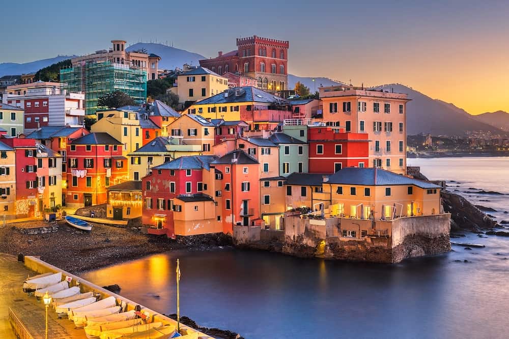 The old fishing village of Boccadasse, Genoa, Italy at dawn.