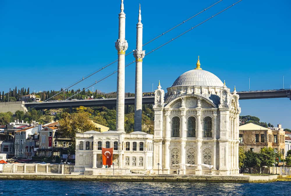 ISTANBUL, TURKEY - Ortakoy Mosque on the Bosphorus in Istanbul, Turkey. This Baroque Revival architecture mosque was opened at 1856.