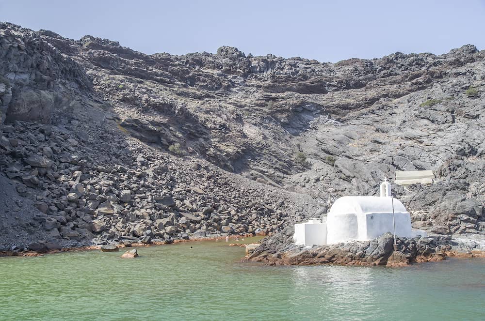 Island Palea Kameni and hot mineral springs, Santorini, Greece