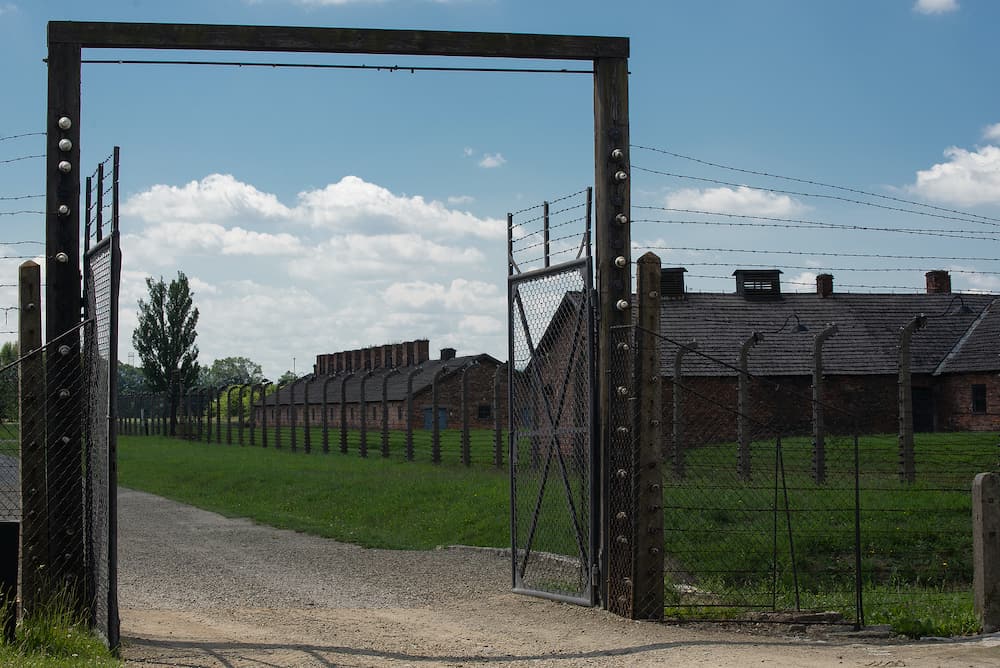 Oswiecim, Poland. Brick Barracks in Auschwitz Birkenau Concentration Camp.