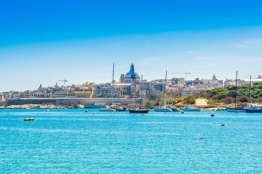Valletta, Malta - Beautiful landscape with a panoramic view of the Valletta and St. Pauls Cathedral from Sliema
